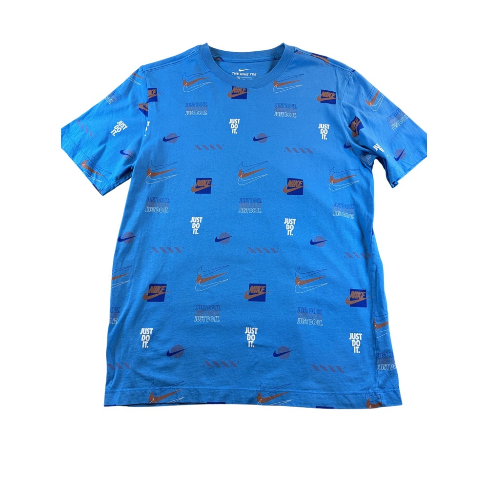 Nike Mens Medium Blue All Over Print Swoosh Just Do It Graphic T-Shirt